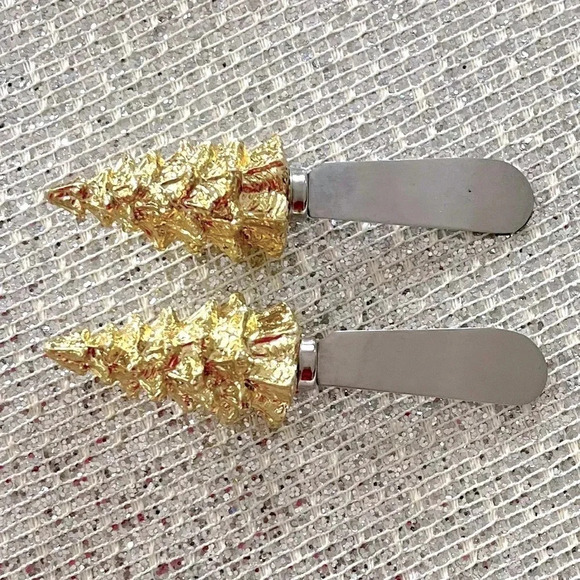 Boston Warehouse Tree Handles Cheese Spreaders Vintage Gold Tone Festive Holiday - Picture 4 of 5